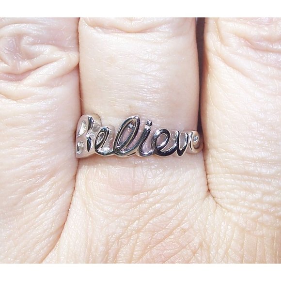 925 STERLING SILVER "Believe" Script Ring Inspirational - Picture 5 of 16